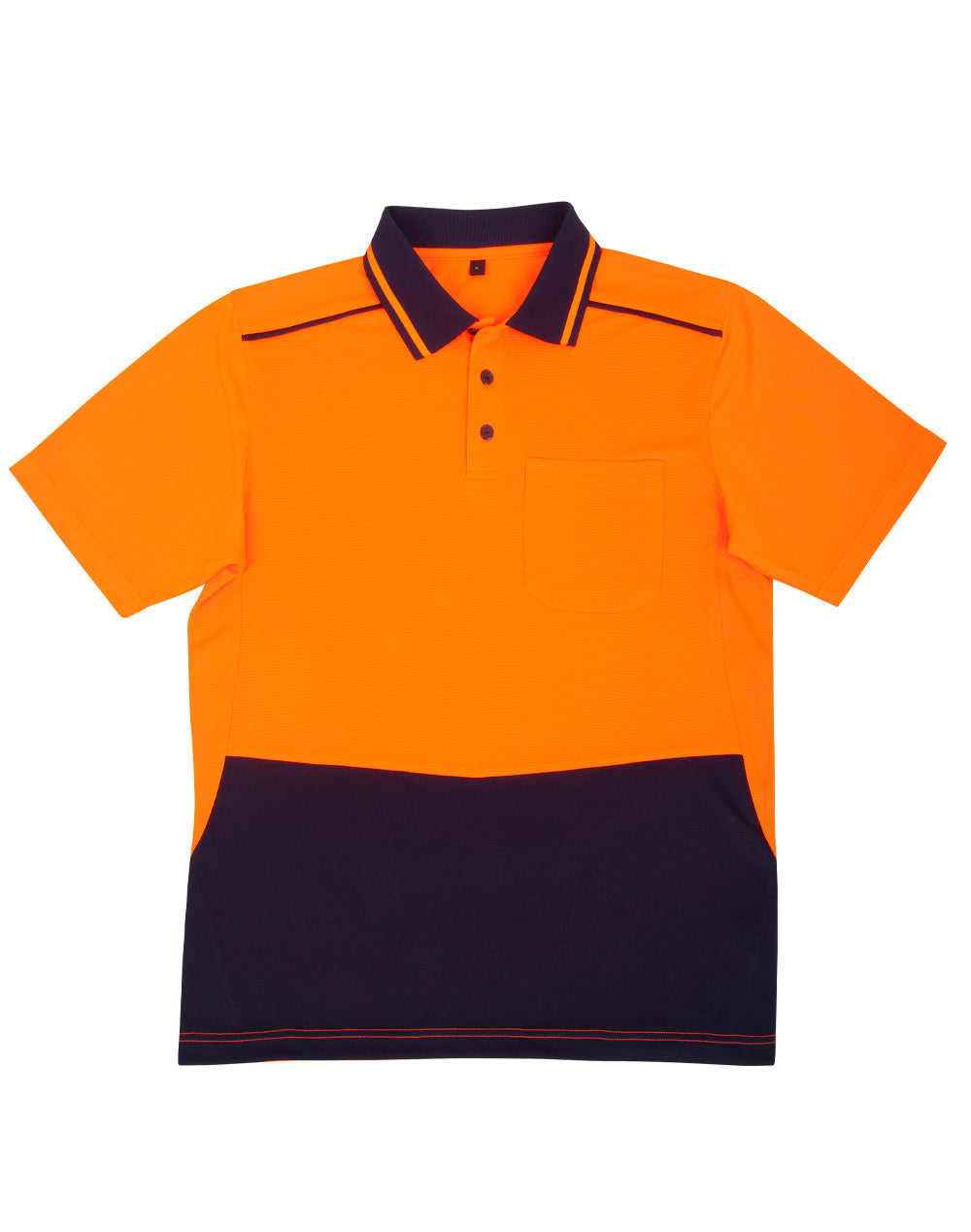 Unisex Hi-Vis Bamboo Charcoal Ss Polo - Orange/Navy - View