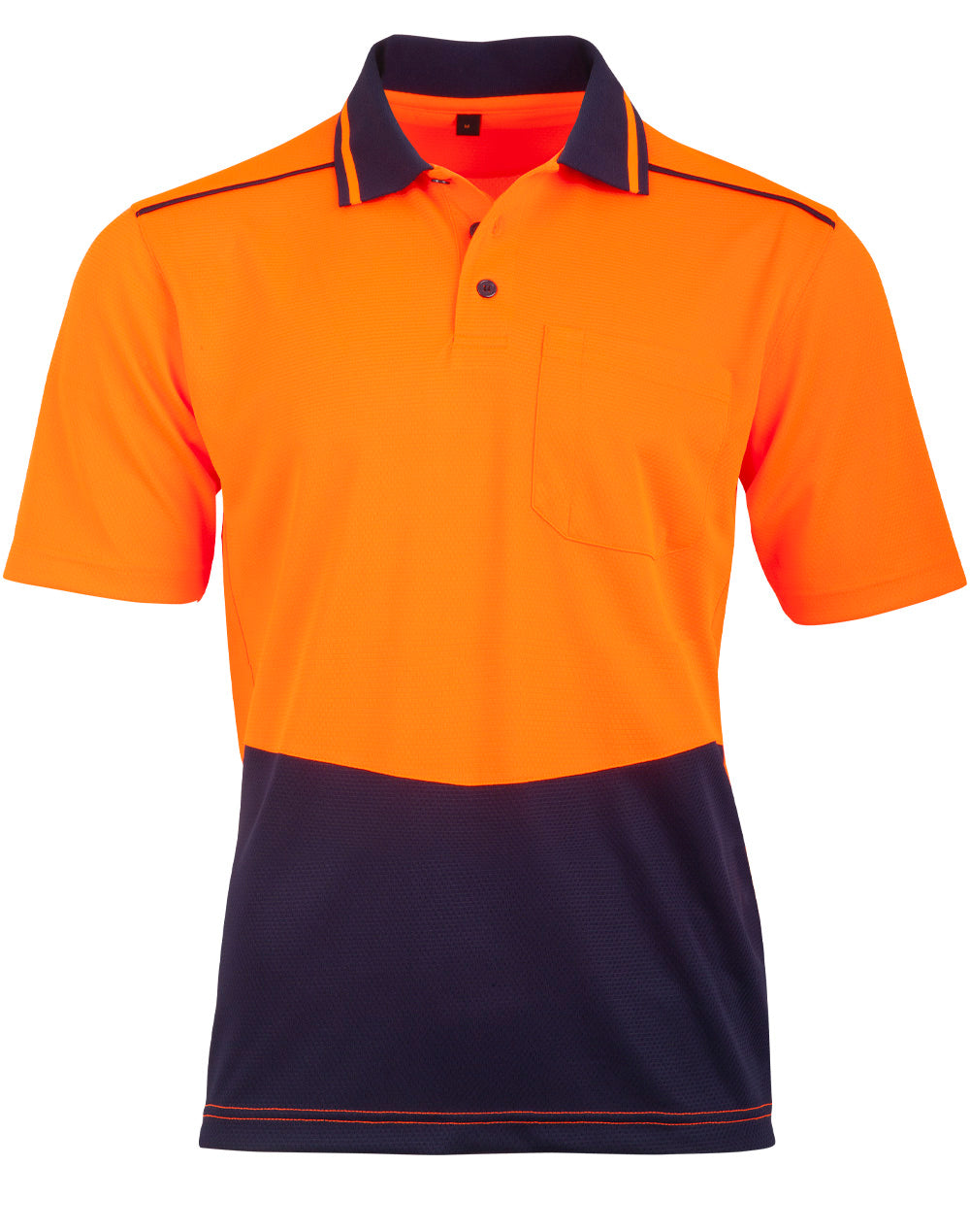 Unisex Hi-Vis Bamboo Charcoal Ss Polo - Orange/Navy - Front