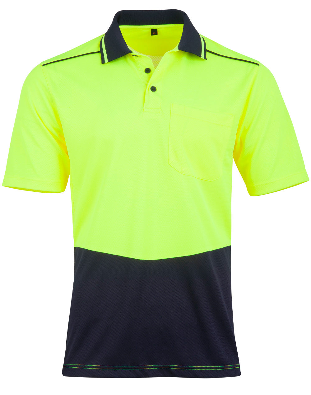 Unisex Hi-Vis Bamboo Charcoal Ss Polo - Yellow/Navy - Front