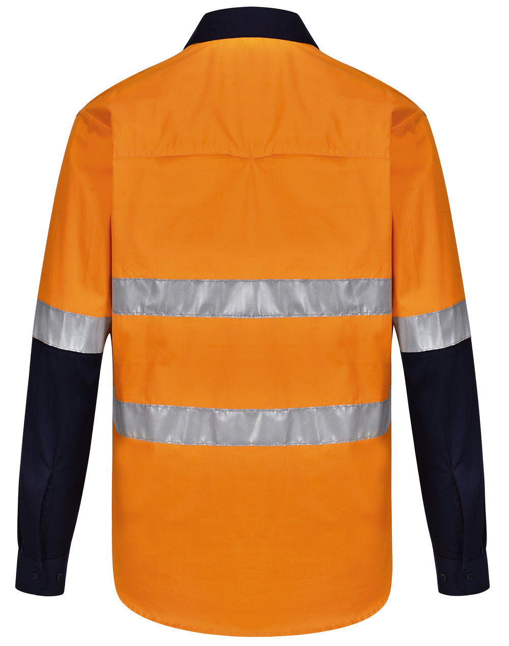 Unisex Hi-Vis Cool-Breeze Safety Ls Shirt (Generic Tape) - Orange/Navy - Back