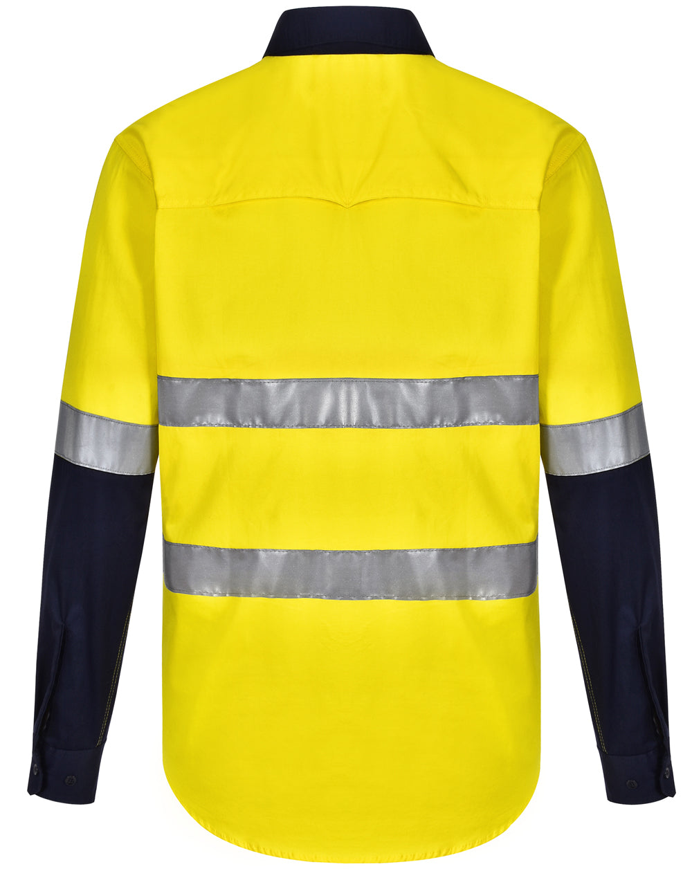 Unisex Hi-Vis Cool-Breeze Safety Ls Shirt (Generic Tape) - Yellow/Navy - Back