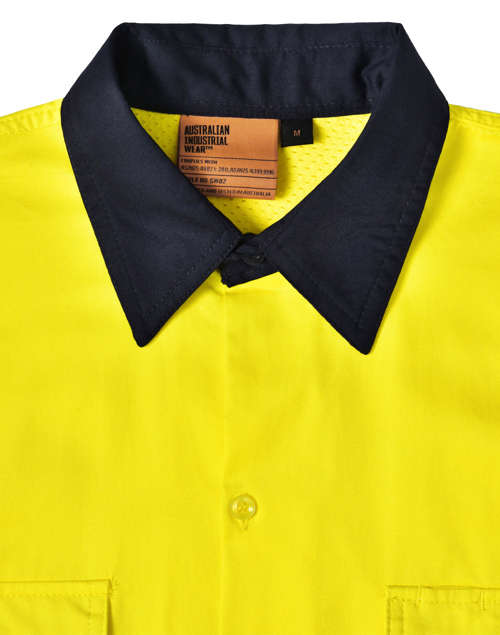 Unisex Hi-Vis Cool-Breeze Safety Ls Shirt (Generic Tape) - Yellow/Navy - View