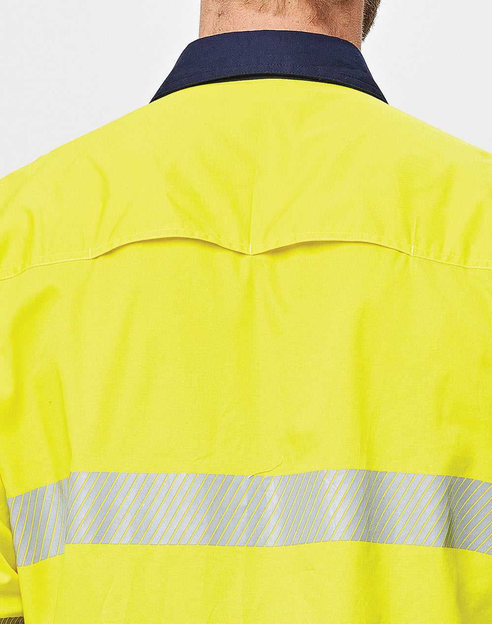 Unisex Hi-Vis Cool-Breeze Safety Ls Shirt (Segmented Tape) - Yellow/Navy - Back