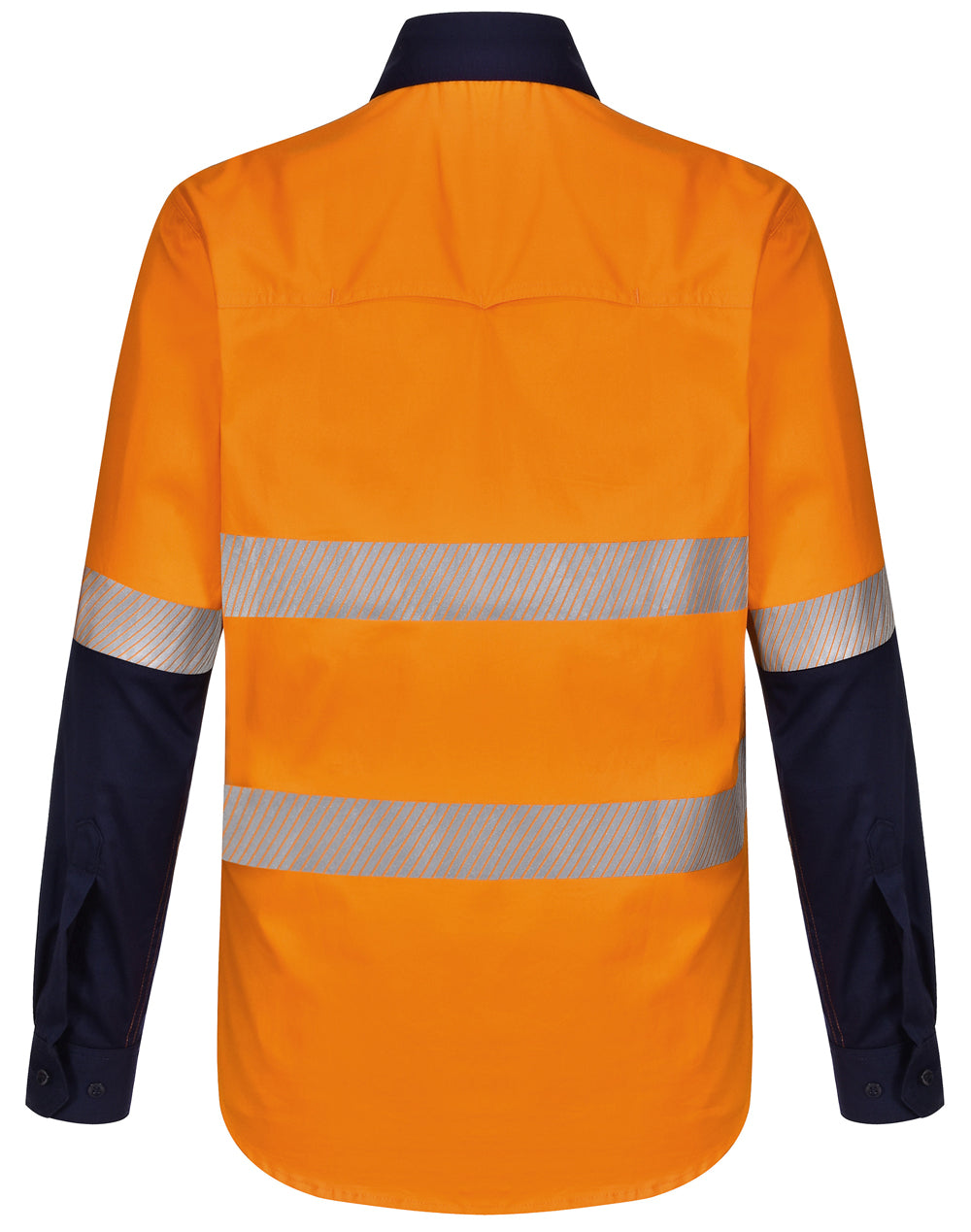 Unisex Hi-Vis Cool-Breeze Safety Ls Shirt (Segmented Tape) - Orange/Navy - Back