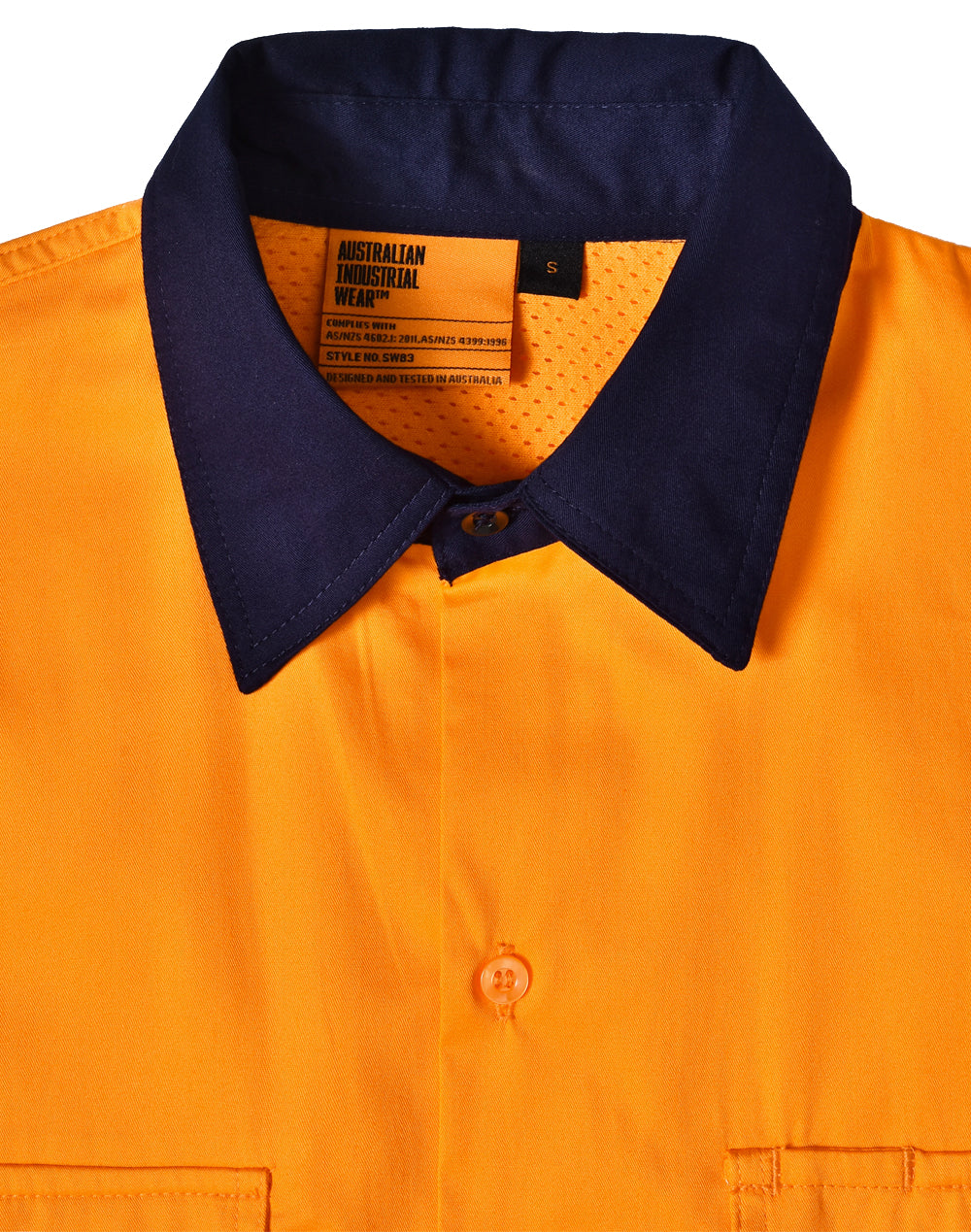 Unisex Hi-Vis Cool-Breeze Safety Ls Shirt (Segmented Tape) - Orange/Navy - View