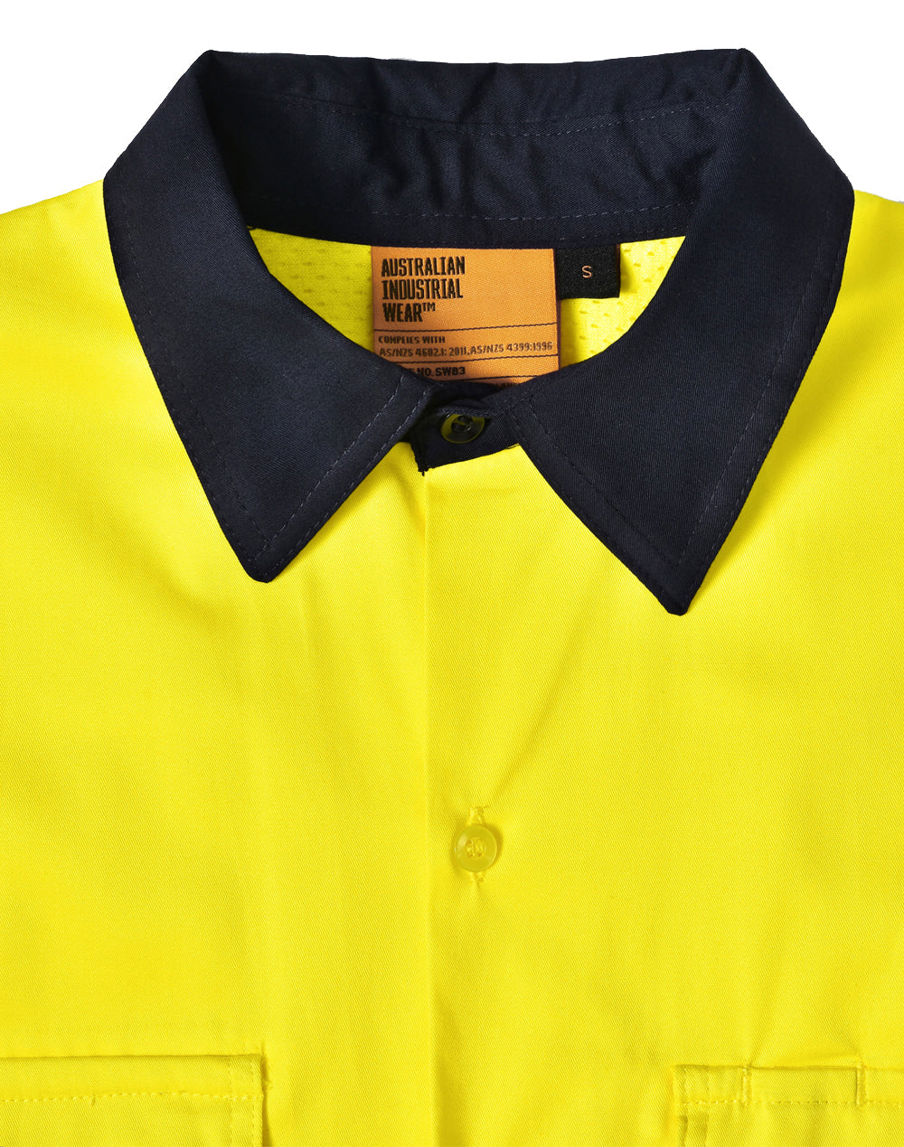 Unisex Hi-Vis Cool-Breeze Safety Ls Shirt (Segmented Tape) - Yellow/Navy - View
