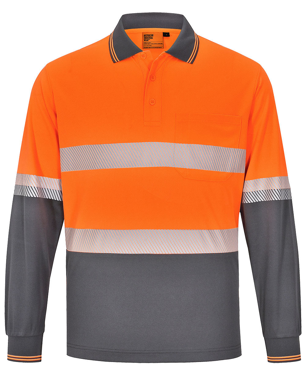 Unisex Cooldry® Segmented Ls Polo - Orange/Charcoal - Front