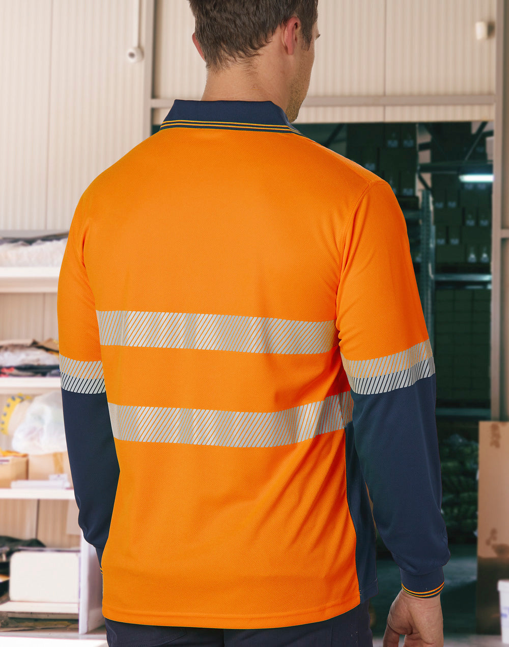 Unisex Cooldry® Segmented Ls Polo - Orange/Navy - Back