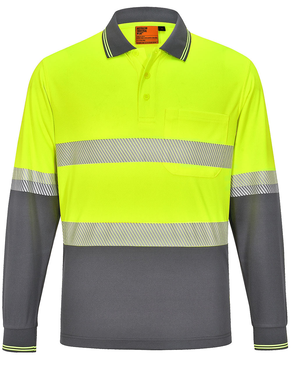 Unisex Cooldry® Segmented Ls Polo - Yellow/Charcoal - Front