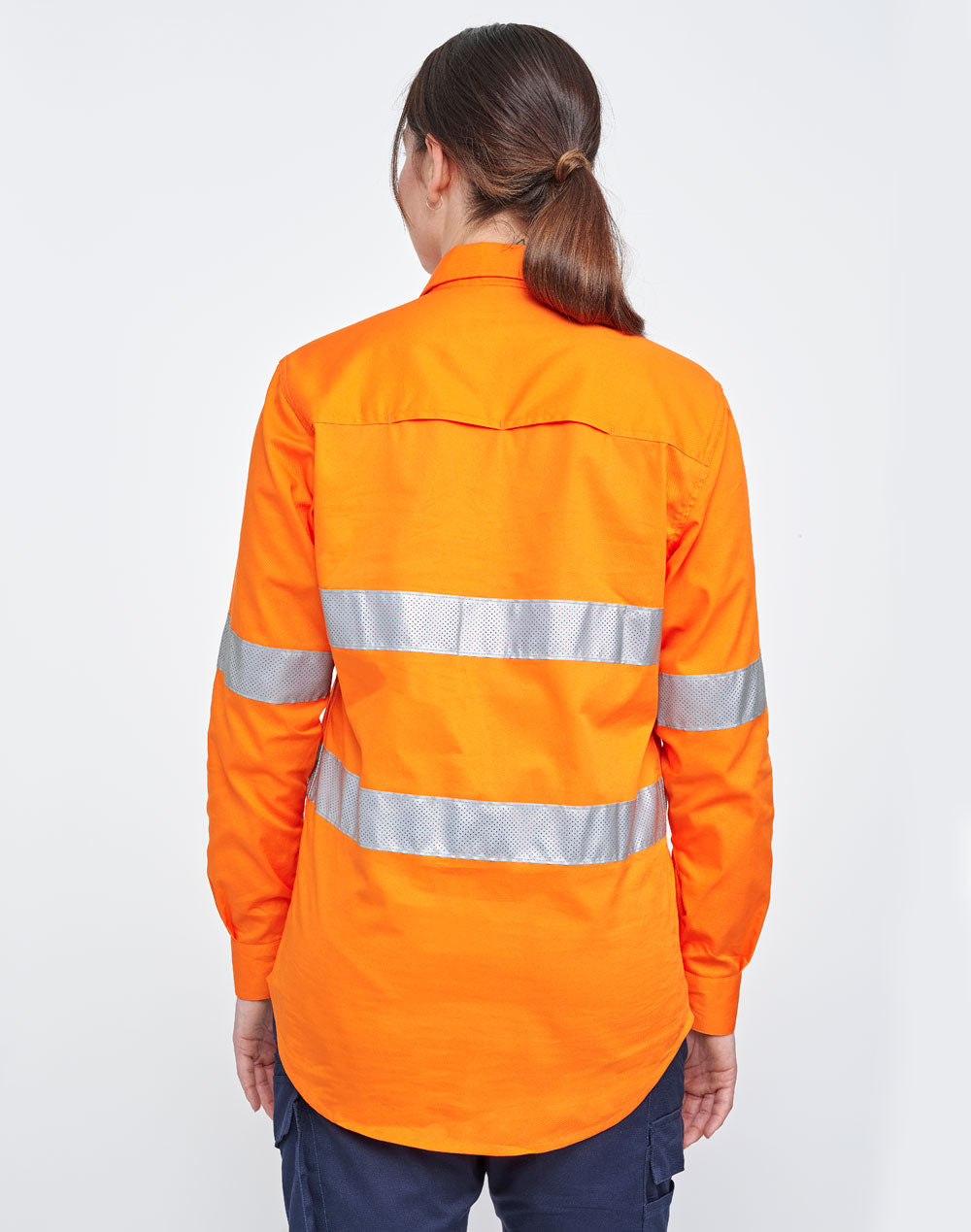 Unisex Hi-Vis Cool Breeze Closed Front Ls Shirt With Perforated Tape - Back