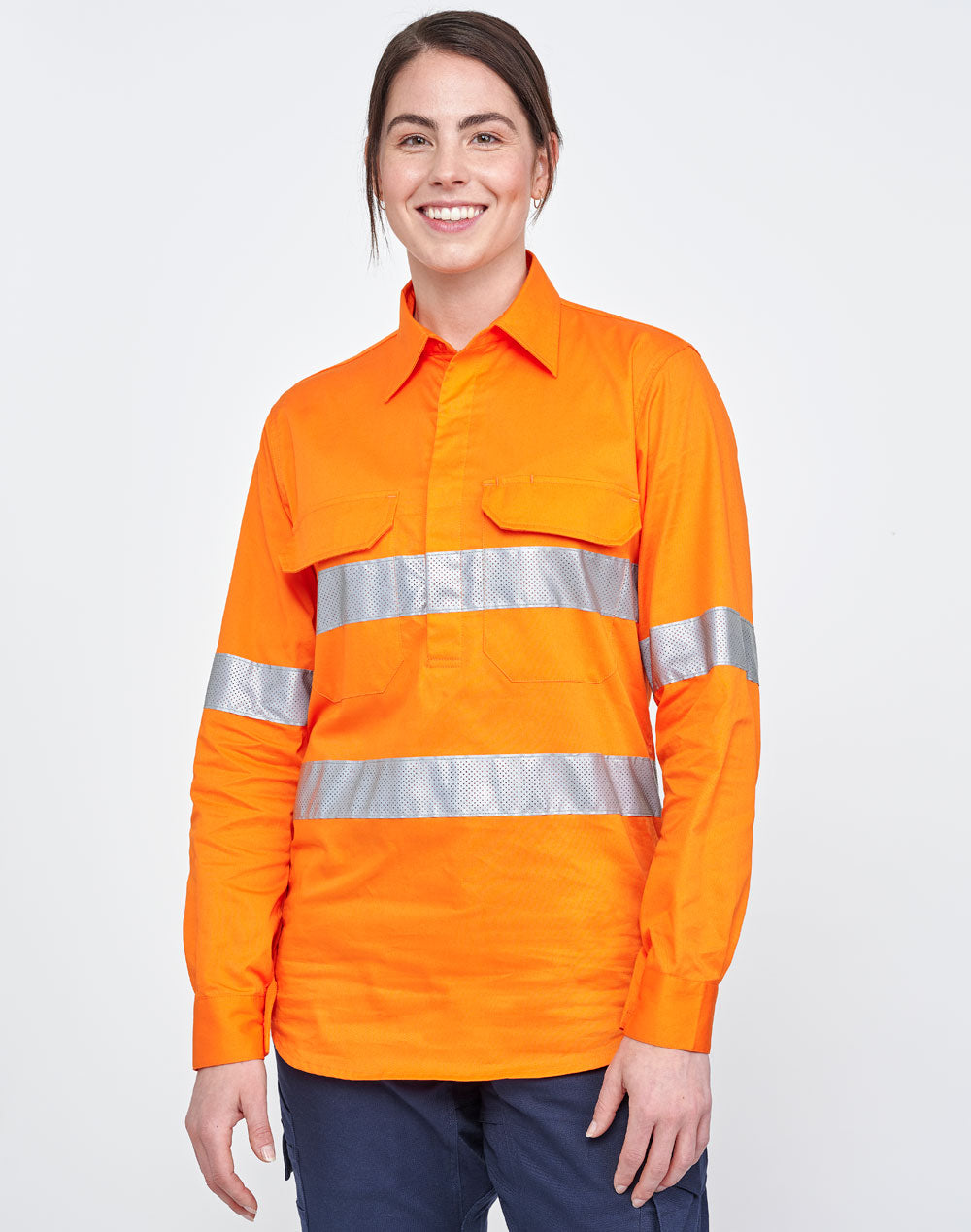 Unisex Hi-Vis Cool Breeze Closed Front Ls Shirt With Perforated Tape - view