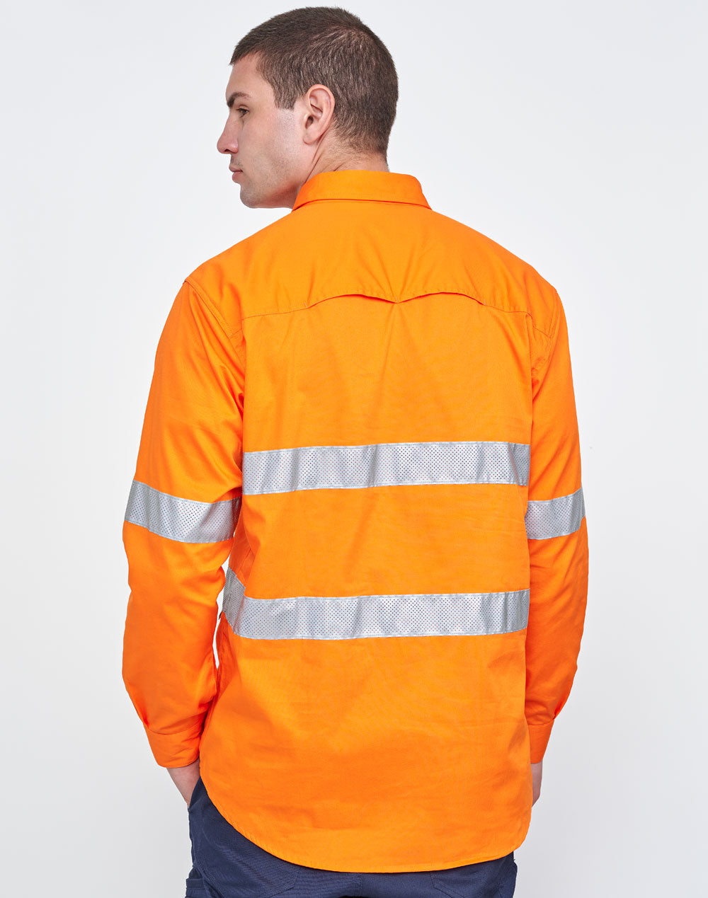 Unisex Hi-Vis Cool Breeze Closed Front Ls Shirt With Perforated Tape - Back