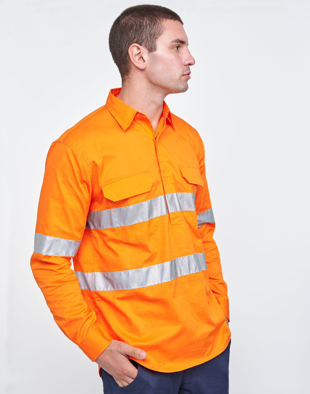 Unisex Hi-Vis Cool Breeze Closed Front Ls Shirt With Perforated Tape - view