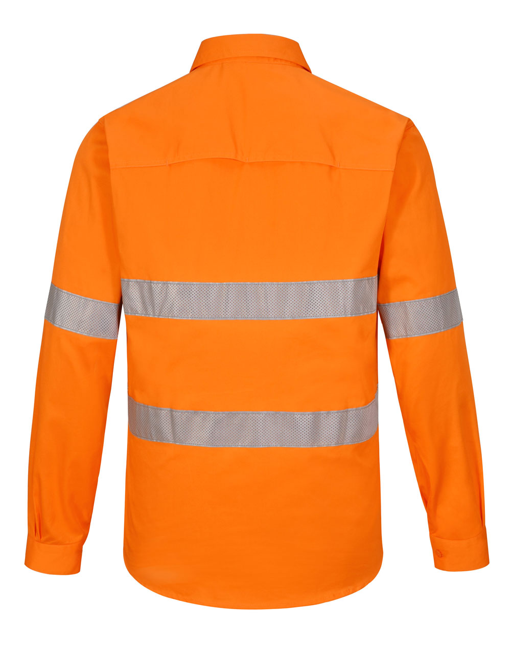 Unisex Hi-Vis Cool Breeze Closed Front Ls Shirt With Perforated Tape - Orange - Back