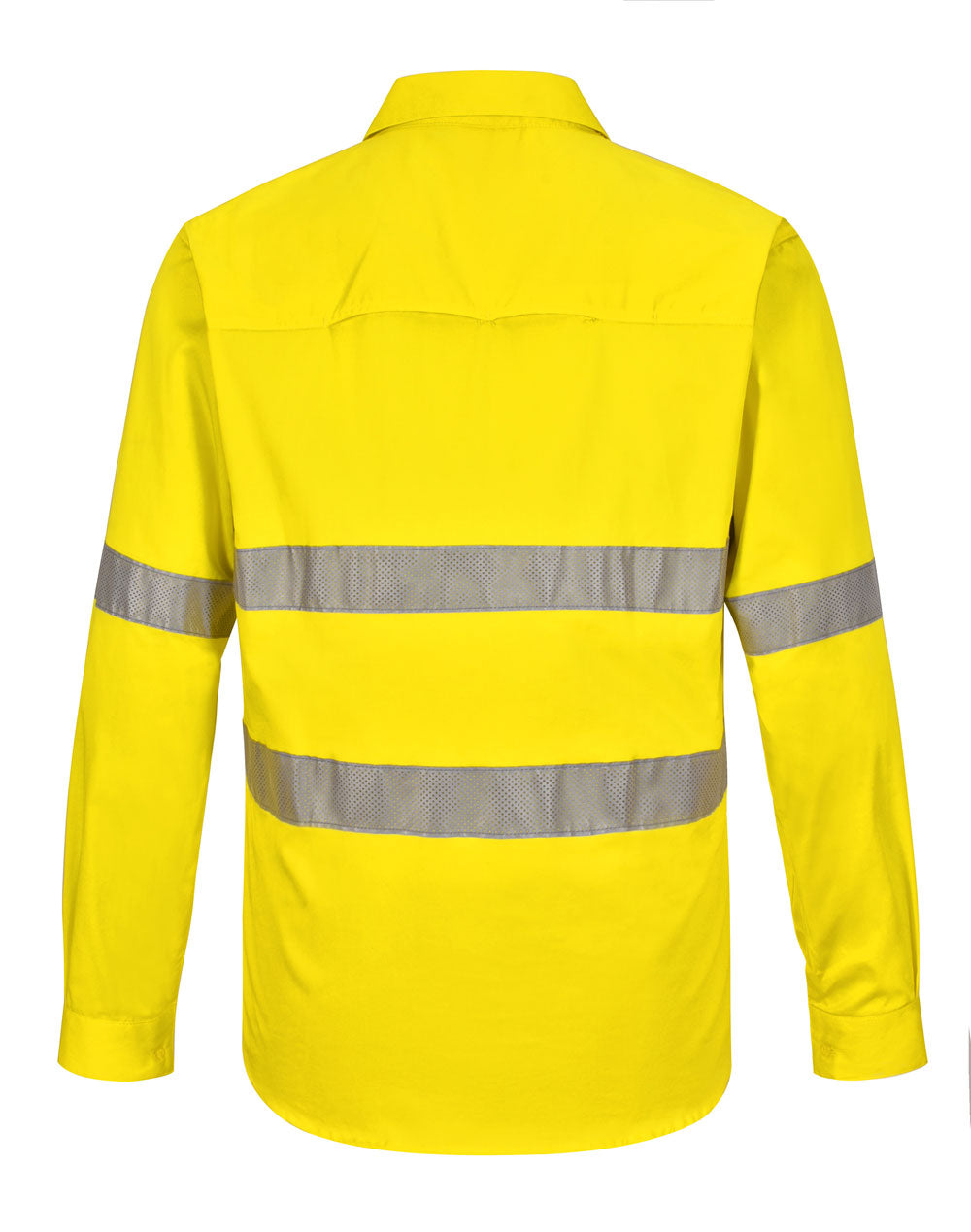 Unisex Hi-Vis Cool Breeze Closed Front Ls Shirt With Perforated Tape - Yellow - Back