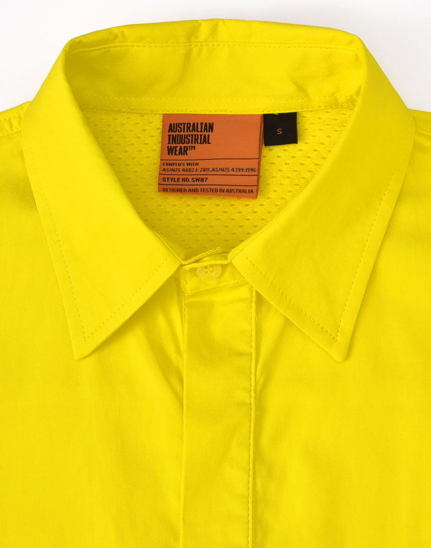 Unisex Hi-Vis Cool Breeze Closed Front Ls Shirt With Perforated Tape - Yellow - View
