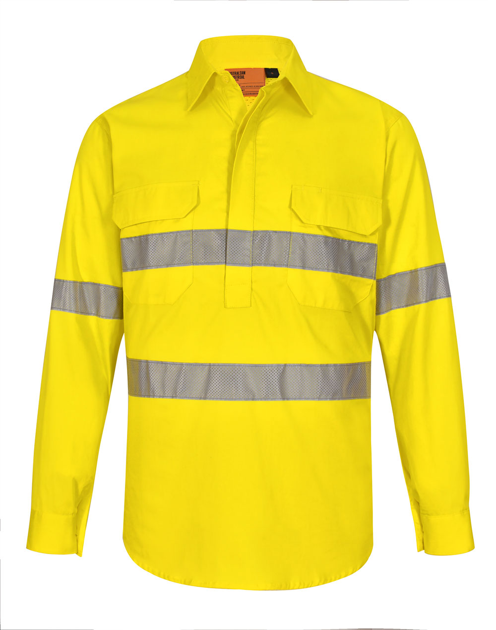 Unisex Hi-Vis Cool Breeze Closed Front Ls Shirt With Perforated Tape - Yellow - Front