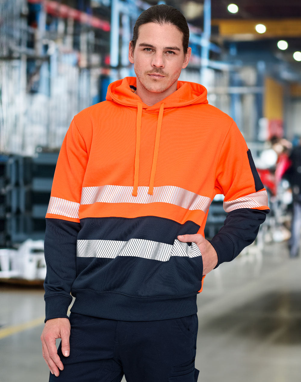 Hi-Vis Two Tone Safety Hoodies With Segmented Tapes - Orange/Navy - View