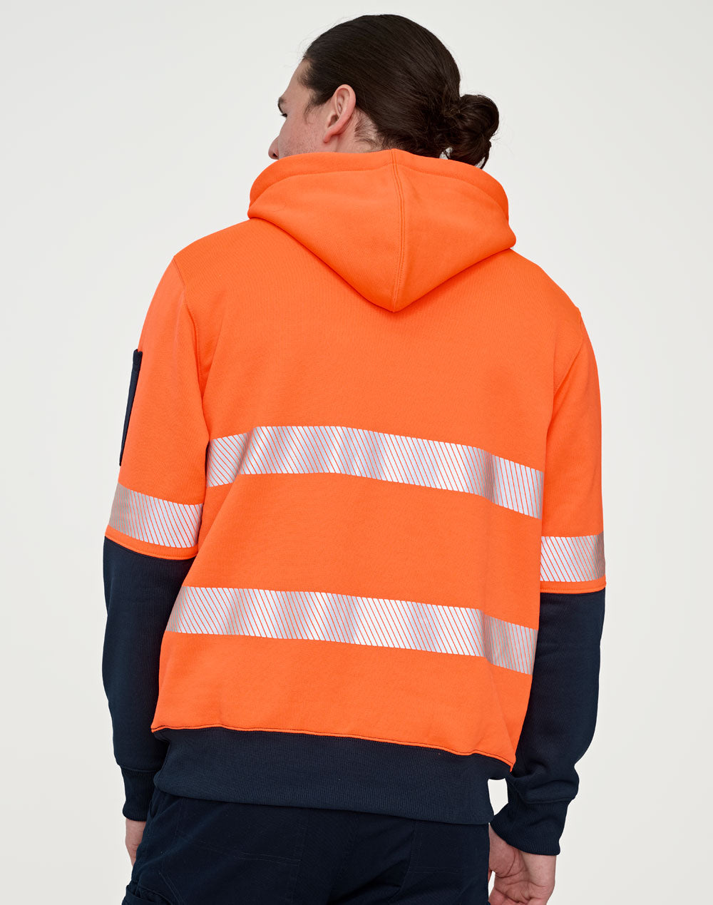 Hi-Vis Two Tone Safety Hoodies With Segmented Tapes - Orange/Navy - Back
