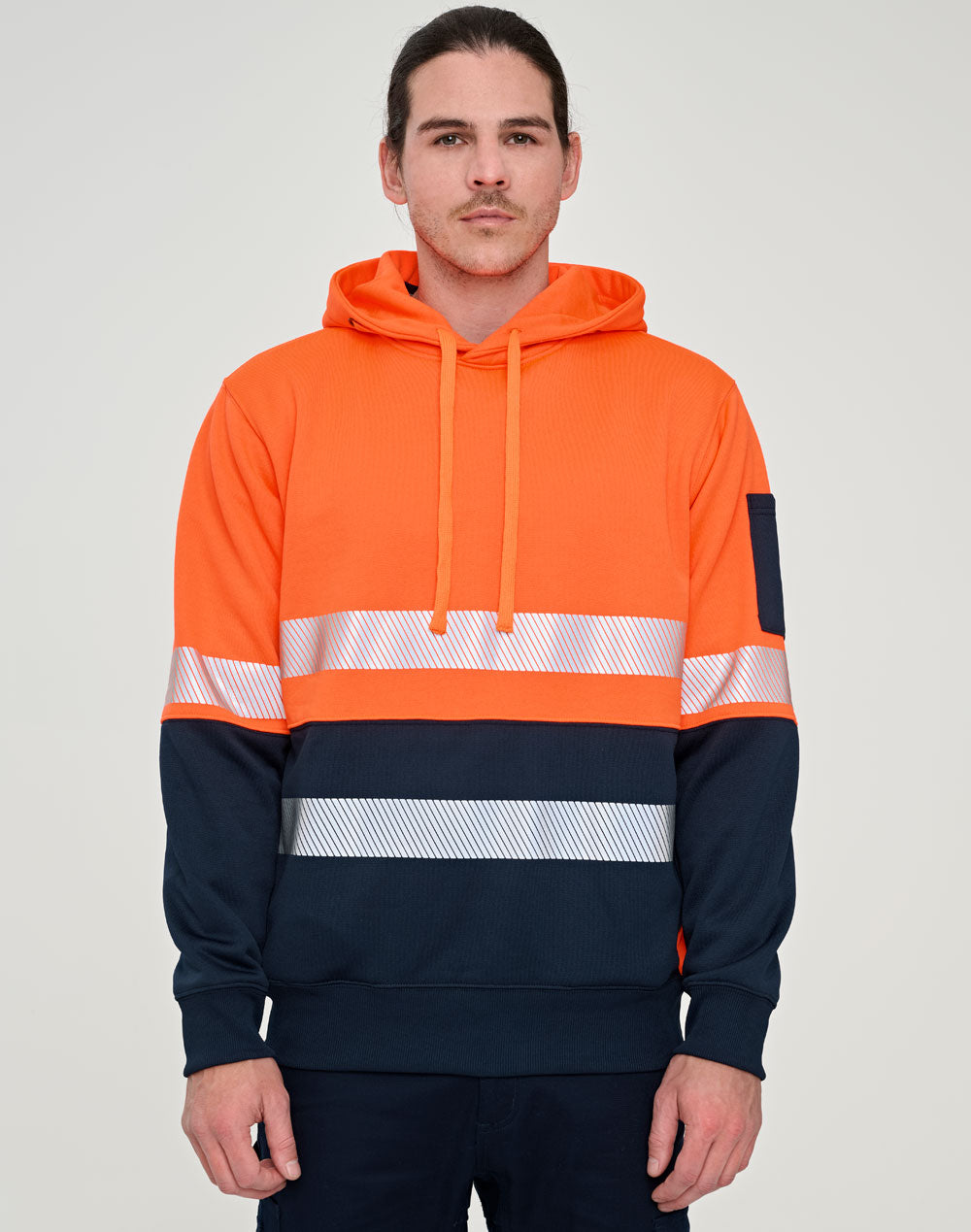 Hi-Vis Two Tone Safety Hoodies With Segmented Tapes - Orange/Navy - Model