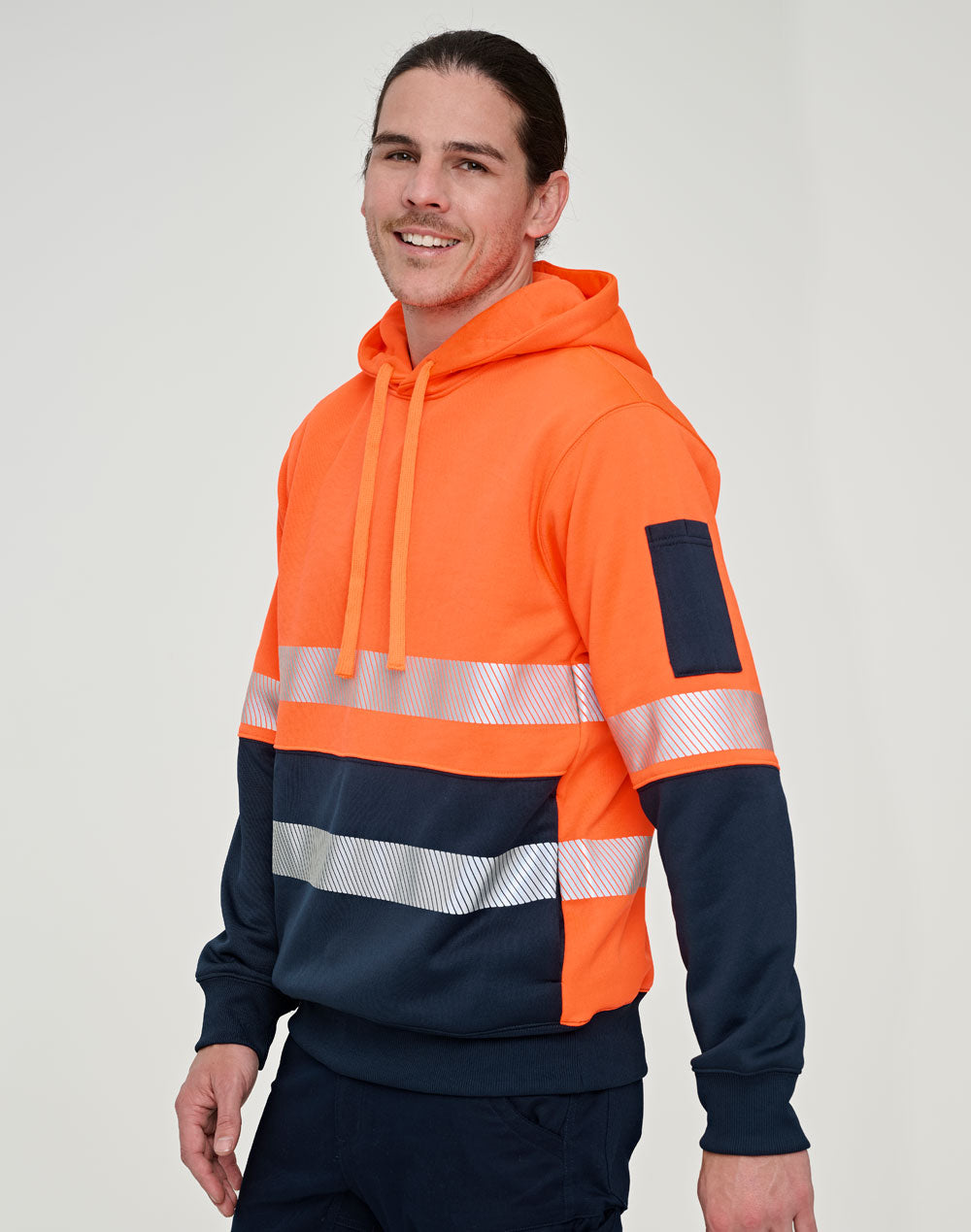 Hi-Vis Two Tone Safety Hoodies With Segmented Tapes - Orange/Navy - Model