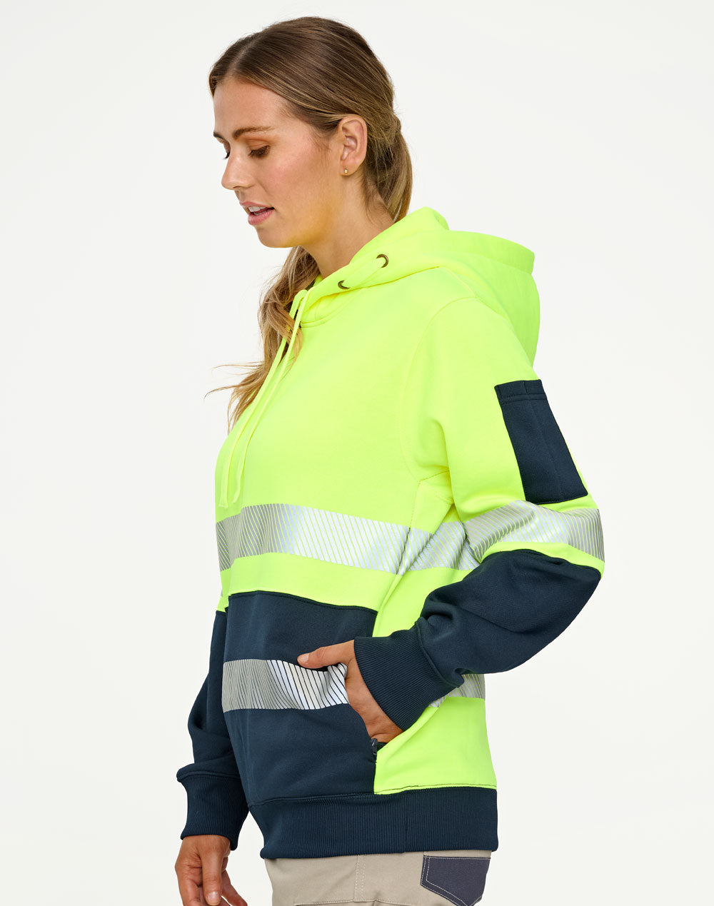 Hi-Vis Two Tone Safety Hoodies With Segmented Tapes - Yellow/Navy - View