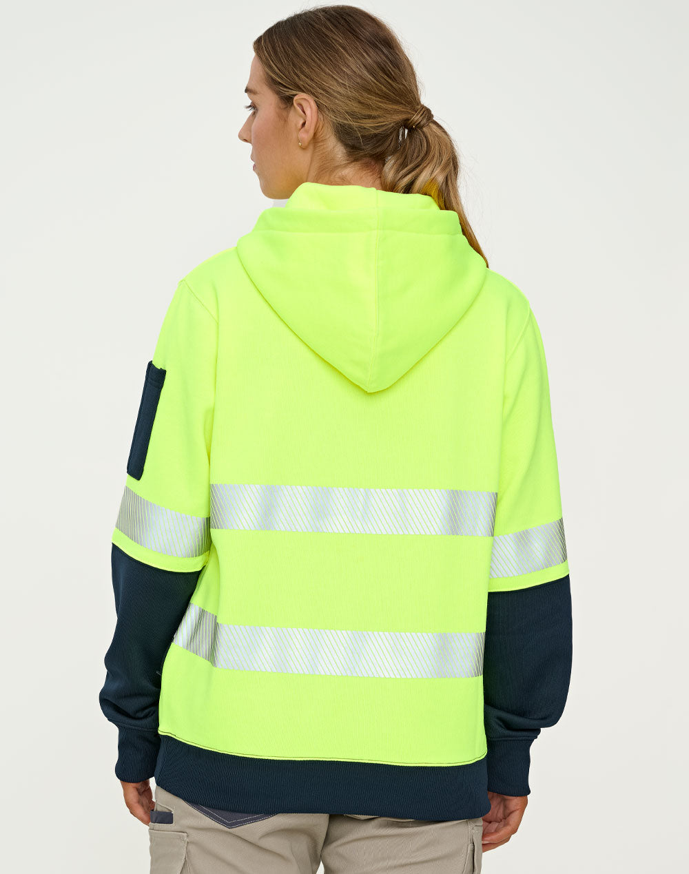 Hi-Vis Two Tone Safety Hoodies With Segmented Tapes - Yellow/Navy - Back