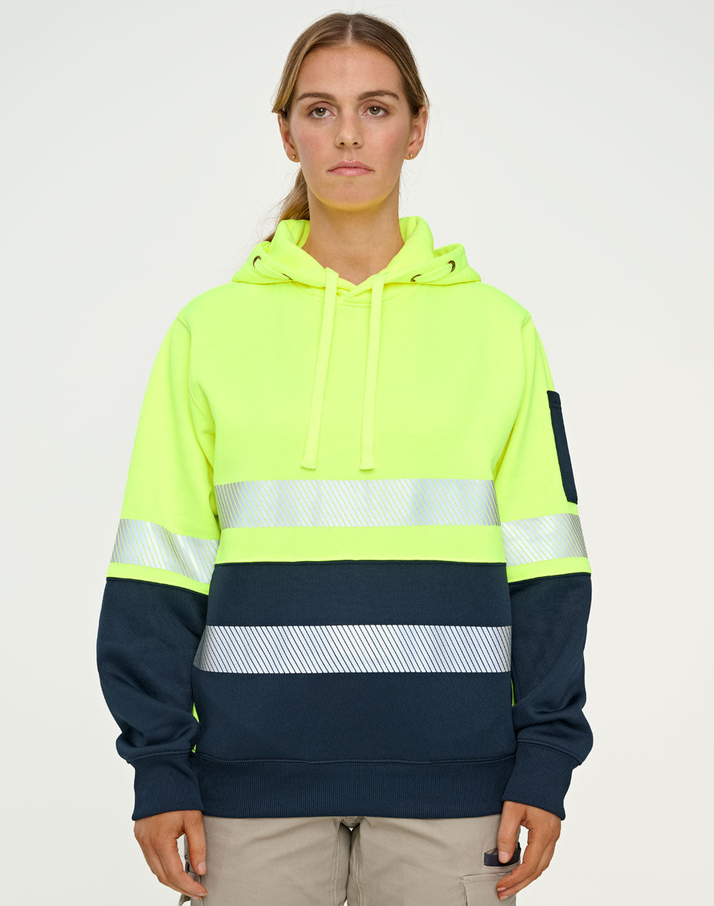 Hi-Vis Two Tone Safety Hoodies With Segmented Tapes - Yellow/Navy - Model