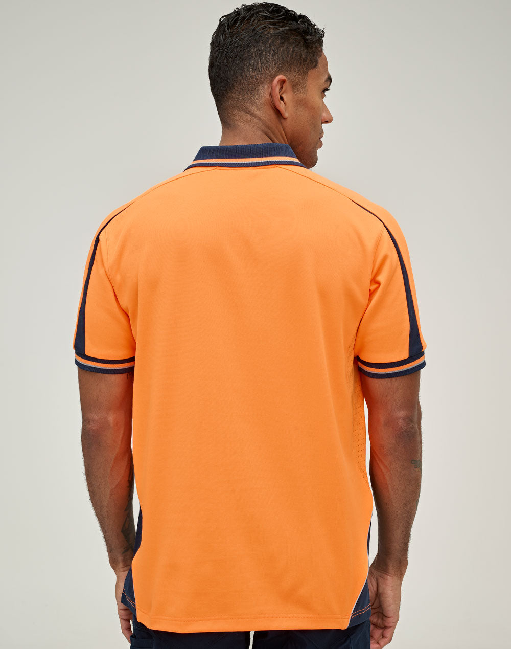 Hi-Vis Sustainable Cool-Breeze Safety Polo - Orange/Navy - Back