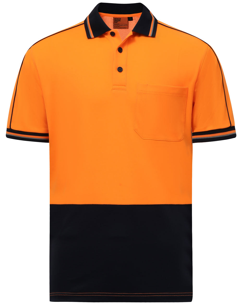 Hi-Vis Sustainable Cool-Breeze Safety Polo - Orange/Navy - Front