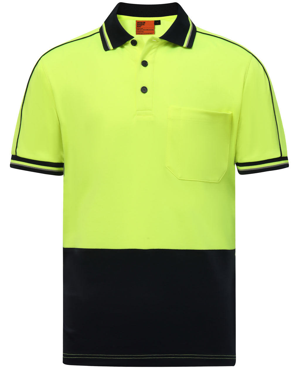 Hi-Vis Sustainable Cool-Breeze Safety Polo - Yellow/Navy - Front