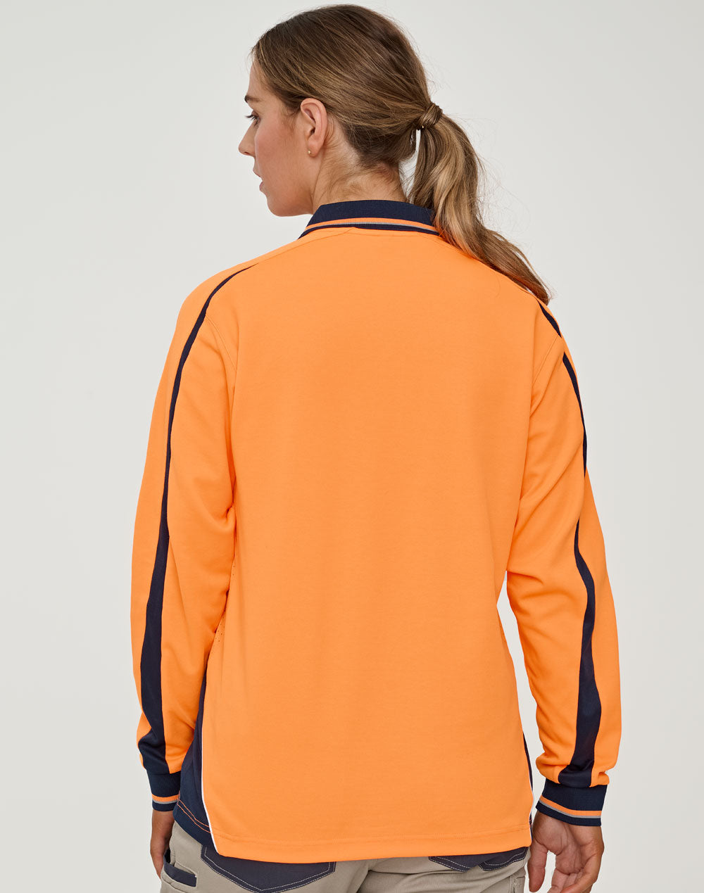 Hi-Vis Sustainable Cool-Breeze Safety Polo - Orange/Navy - Back