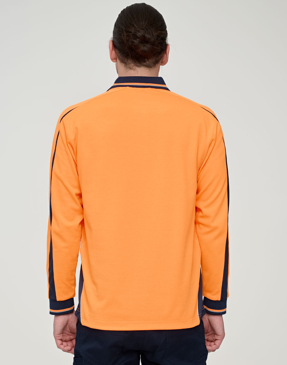 Hi-Vis Sustainable Cool-Breeze Safety Polo - Orange/Navy - Back