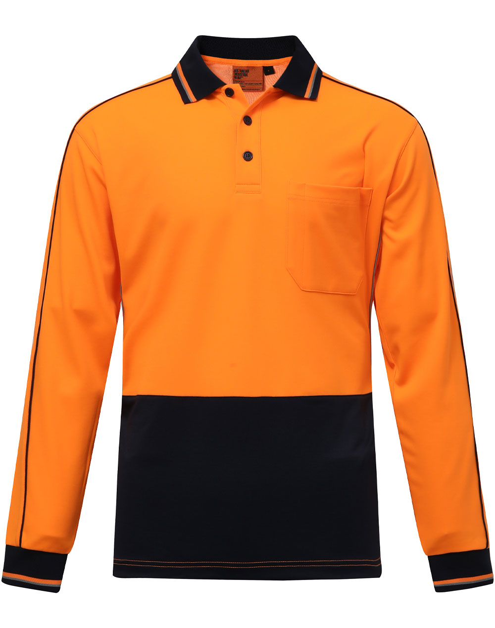 Hi-Vis Sustainable Cool-Breeze Safety Polo - Orange/Navy - Front