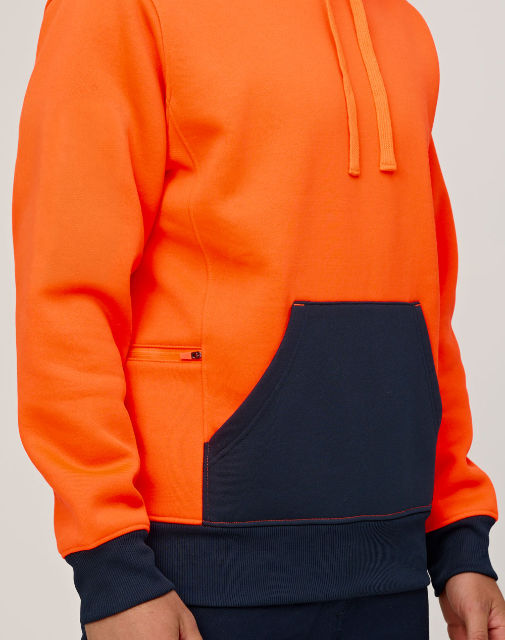 Hi-Vis Two Tone Water Resistant Fleece Hoodie - Orange/Navy - View