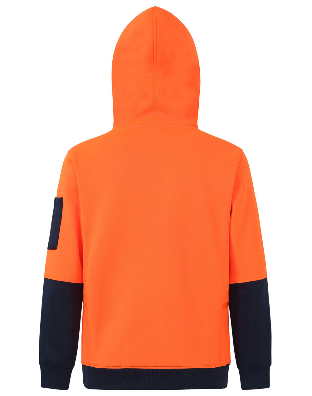 Hi-Vis Two Tone Water Resistant Fleece Hoodie - Orange/Navy - Back