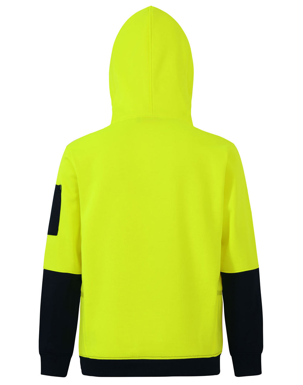 Hi-Vis Two Tone Water Resistant Fleece Hoodie - Yellow/Navy - Back