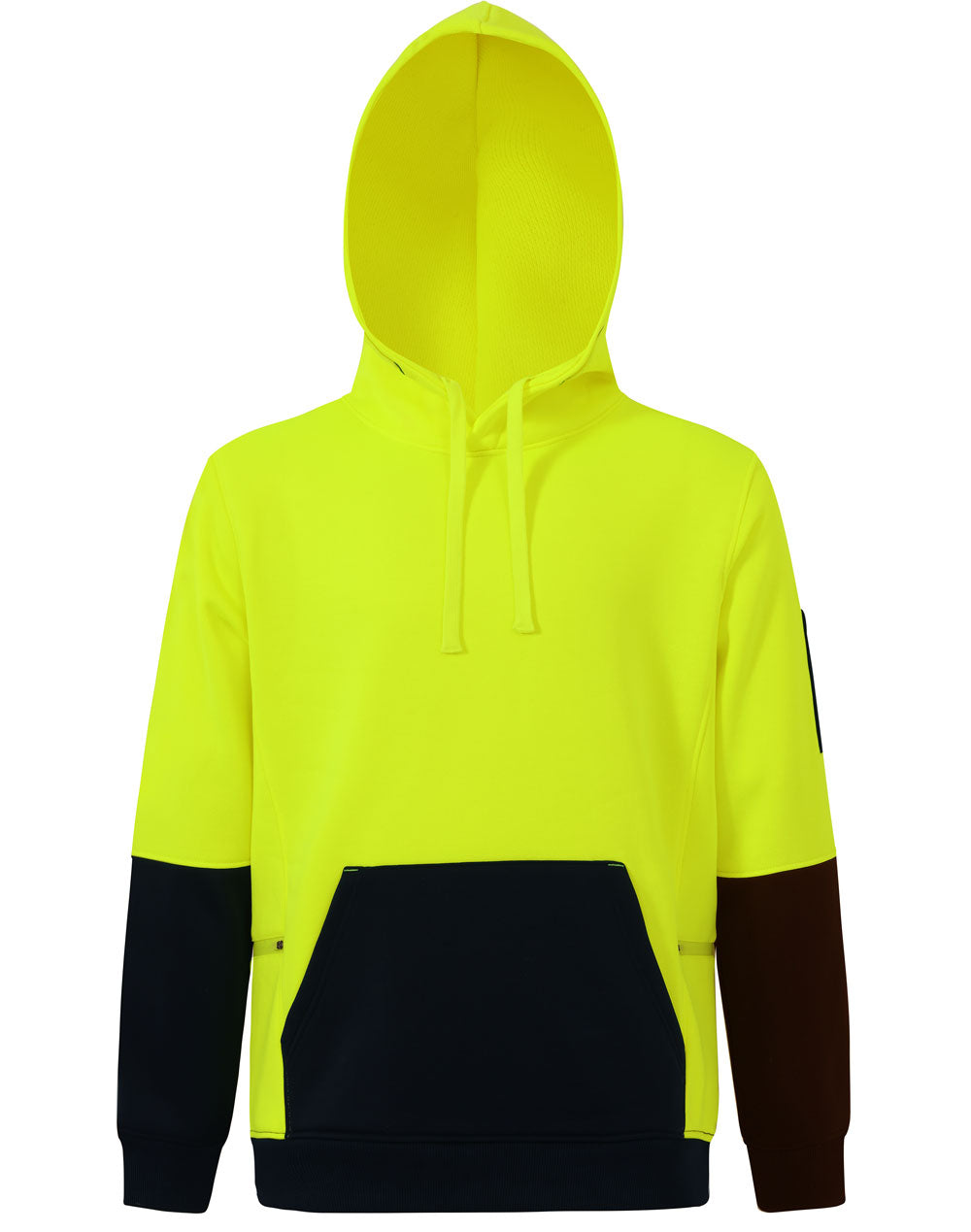 Hi-Vis Two Tone Water Resistant Fleece Hoodie - Yellow/Navy - Front