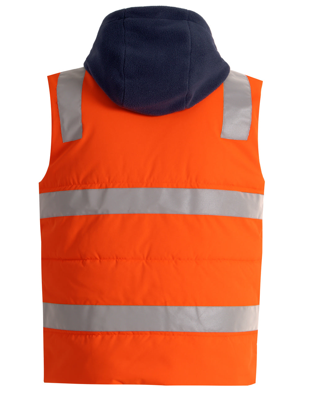 Unisex Hi-Vis Hooded Puffer Vest - Orange/Navy - Back