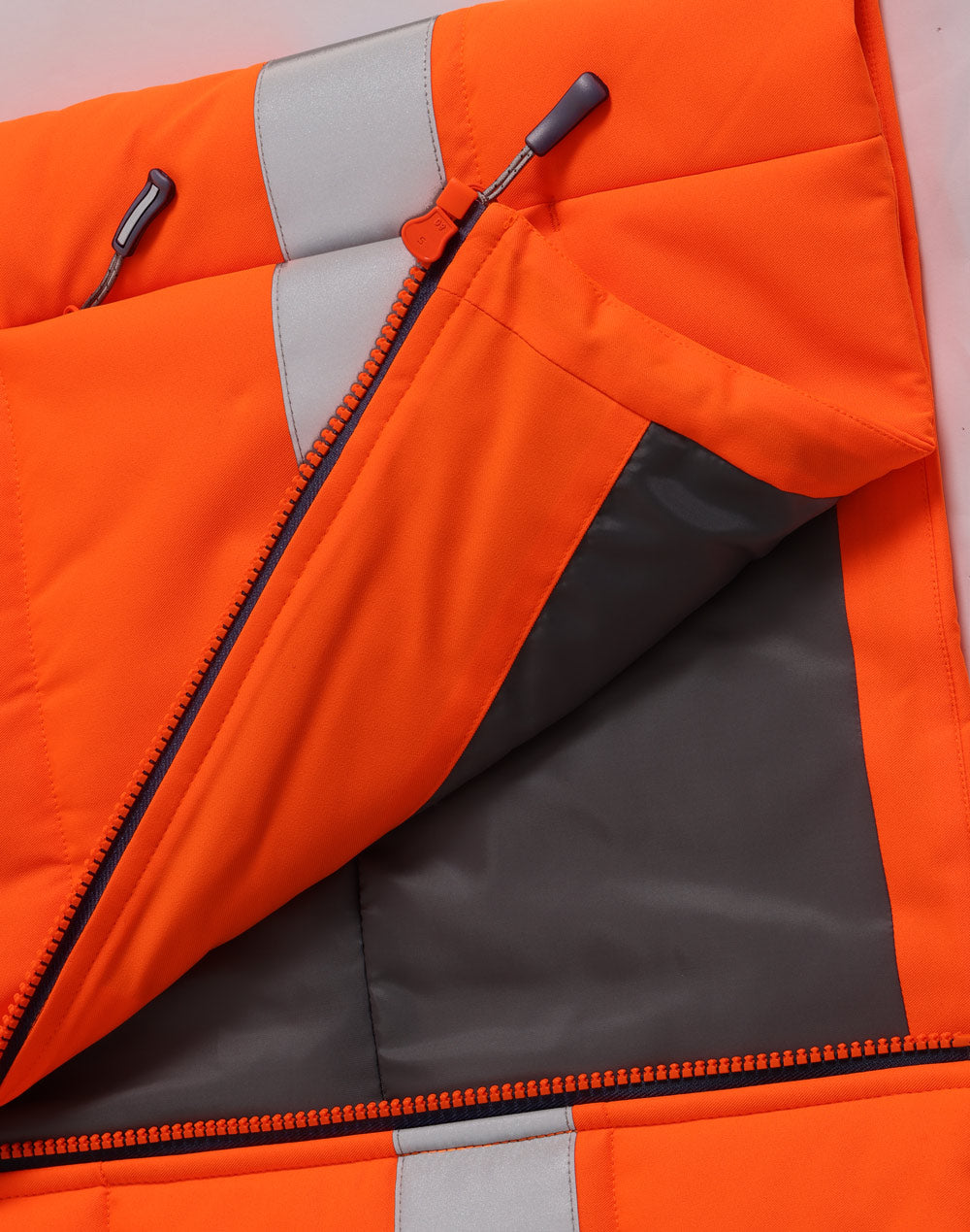 Unisex Hi-Vis Hooded Puffer Vest - Orange/Navy - View