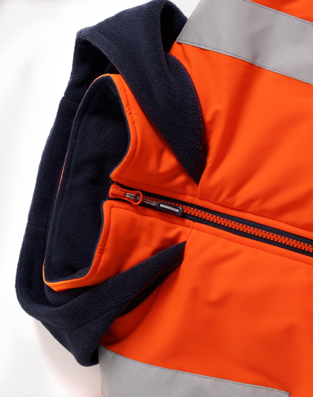 Unisex Hi-Vis Hooded Puffer Vest - Orange/Navy - View