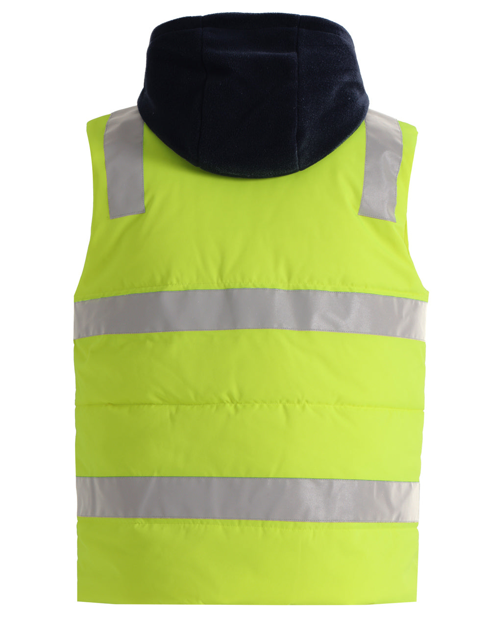 Unisex Hi-Vis Hooded Puffer Vest - Yellow/Navy - Back