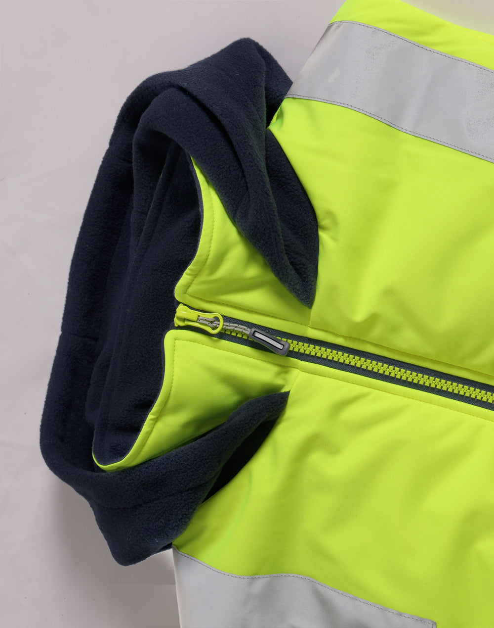 Unisex Hi-Vis Hooded Puffer Vest - Yellow/Navy - View