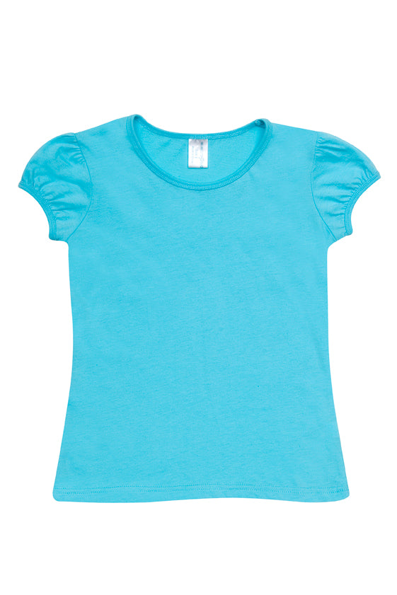 Girls Short Puff Sleeve T-shirt - Aqua - Front