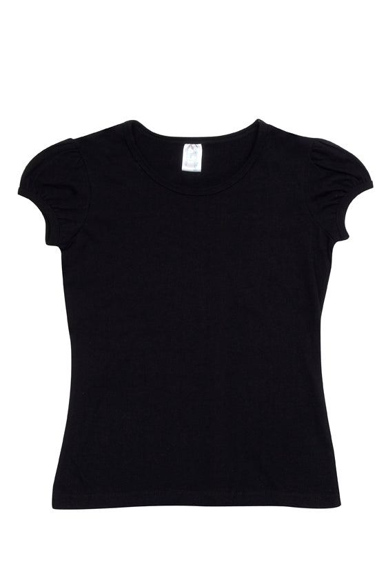 Girls Short Puff Sleeve T-shirt - Black - Front