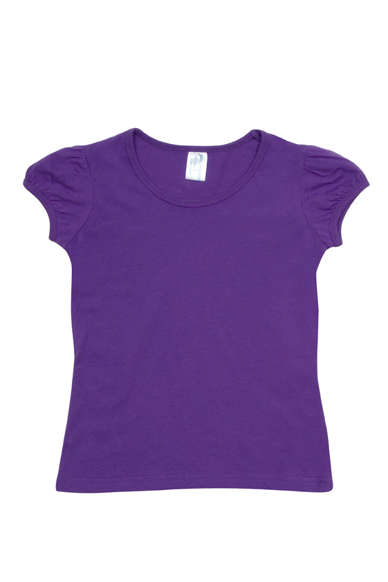 Girls Short Puff Sleeve T-shirt - Grape - Front