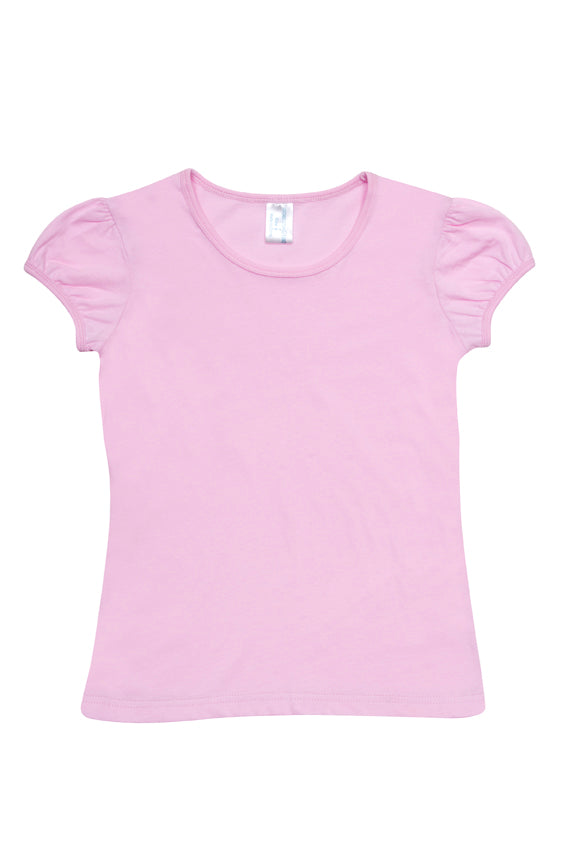 Girls Short Puff Sleeve T-shirt - Pink - Front