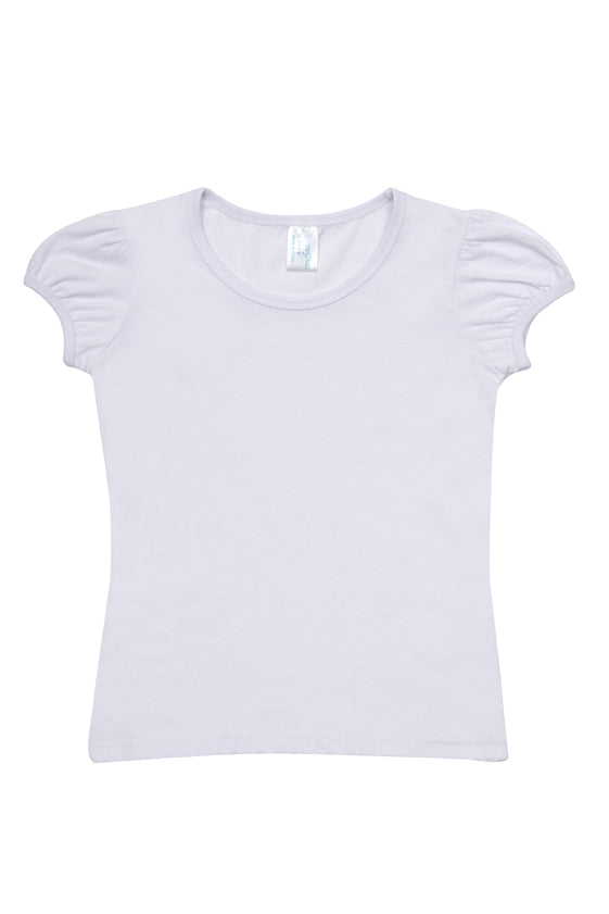 Girls Short Puff Sleeve T-shirt - White - Front