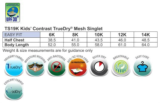 Teammate Singlet Kids - Size guide