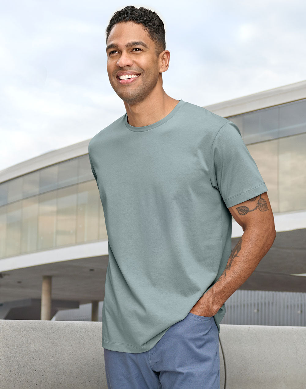 Premium Cotton Face Tee Men's - Pastel Blue - View